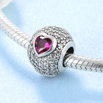 Nye 925 Sterling Sølv Sød pink zircon runde skinnende DIY perler Passer Oprindelige europeu Charme Armbånd Smykker at gøre
