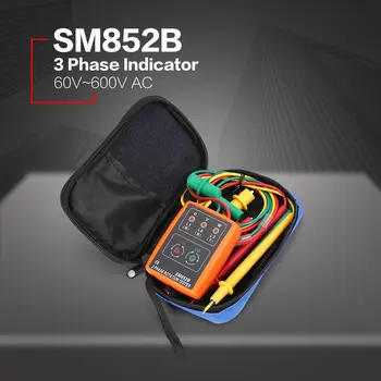 Nye SM852B 3 Fase Rotation Tester Digitale Fase Indikator Detektor LED Buzzer fasefølge Meter Spænding Tester 60V~600V AC