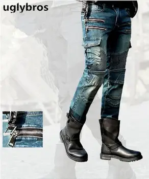 Nyeste Mode lige uglybros MOTORPOOL UBS11 jeans blå mænd ' s motorcykel bukser beskyttelse motorcykel jeans bukser