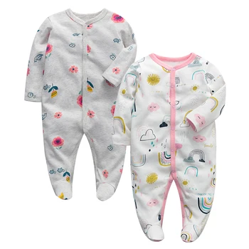 Nyfødte Baby Tøj Babyer Pige Footed Pyjamas Roupa Bebe 2 Pack Langærmet 3 6 9 12 Måneder Spædbarn Dreng Jumpsuits
