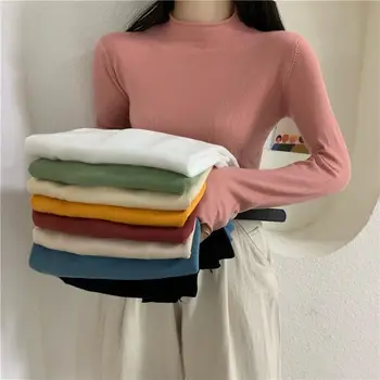 Trøjer Kvinder Oversize 3XL 8 Farver Minimalistisk Bløde Grundlæggende koreanske Vinteren Falder Damer Strik Slanke, Smarte Populære Womens Sweater