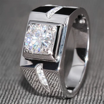 Vecalon solitaire ringe til mænd Bane indstilling 0.8 CT AAAAA cz Sona Sten 925 Sterling sølv mandlige Engagement ring