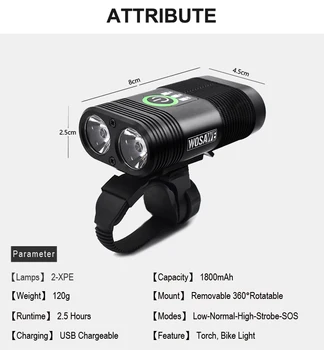 WOSAWE Dobbelt LED Cykel Lys USB-Indbygget Genopladeligt Batteri 2400 Lumen Vandtæt Cykel Lys Lommelygte, Cykel Hoved Lys