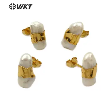 WT-E569 naturlige uregelmæssige ferskvandsperle Øreringe guld forsølvet Øreringe kvinder søde Øreringe Smykker
