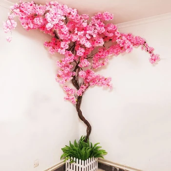 Yumai Falske Cherry Blossom Træ Pink Store Sakura Kunstige Blomster Bryllup part Baggrund vægdekoration butiksvindue Indretning