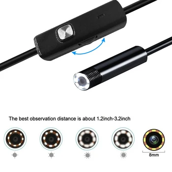 1~10M 8LEDs 1200P inspektionskamera 8mm Fleksibel Vandtæt Inspektion Endoskop Kamera for Android-Telefon, PC, Bærbare USB-Kameraer
