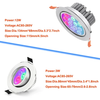 3W 12W RGB-Dæmpbar LED Forsænket Loft Lys Rund Downlight AC85-265V Armatur 16 Farver, Skiftende Panel+Fjernbetjening D30