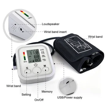 Digital LCD overarm Blood Pressure Monitor Hjerte Slå Meter Pres Guage Home Health Care-Tonometeret til Måling Automatisk