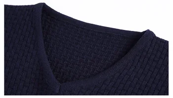 Efterår og Vinter Varm Uld Sweater Casual Hit Farve Patchwork V-hals Pullover Mænds Brand Slim Fit Bomuld Trøje