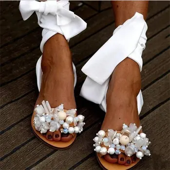 2020 Håndlavede Sandaler Kvinder Flade Sandaler Ankel Rem Beaded Særlig Kvinder Sko Strand Sandaler Plus Size 35-43 shoes de mujer