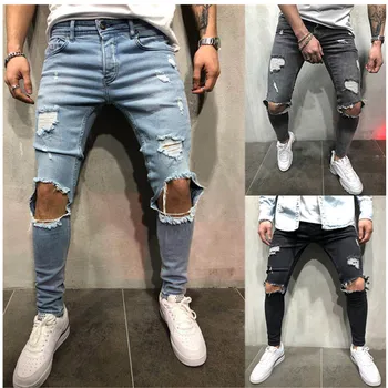 2020 Mænds Jeans Nyt Hul Slanke Bukser Denim elastisk tynde bomuld mandlige streetwear hiphop personlighed Mandlige Blyant bukser