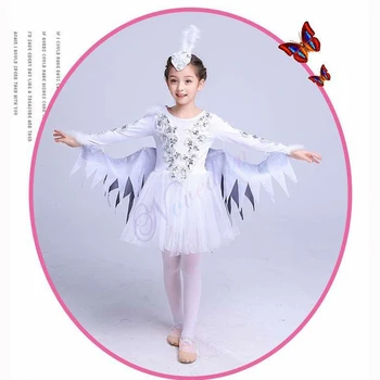Børn Fugl Kostume Piger Hvide Ballet Dans Kjole Dyr Cosplay Halloween Fugle Fe Vinger Stage Performance Tøj