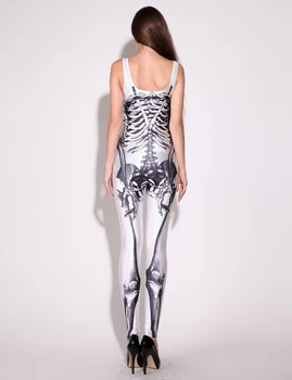 Harajuku 3D-print 2016 sexet buksedragt kvinder rompers nye arrivels bodycon buksedragt sexet catsuit Menneskelige skelet kraniet slank buksedragt