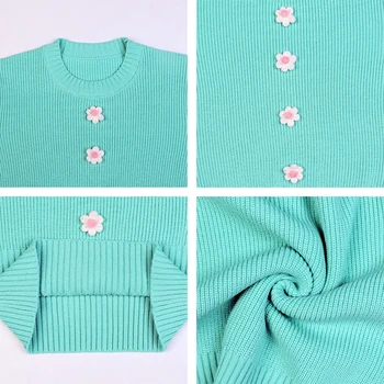 2021 Foråret Efteråret Nye Søde Blomst Sweater Temperament Elegant Sød Pullover Kvinder Gentle Lange Ærmer Strikket Top C-060