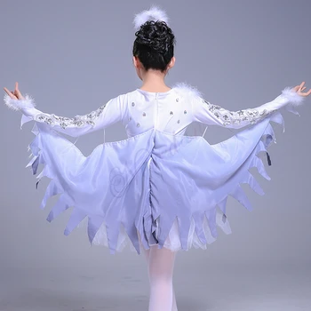 Børn Fugl Kostume Piger Hvide Ballet Dans Kjole Dyr Cosplay Halloween Fugle Fe Vinger Stage Performance Tøj