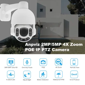 Anpviz 2MP/5MP POE IP PTZ-Kamera 4X Optisk Zoom Indendørs/Udendørs Sikkerhed 5MP IP-Kamera Dome Sikkerhed Lyd 60m IR Onvif IP66