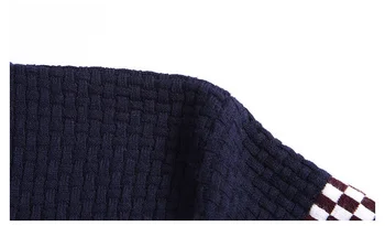 Efterår og Vinter Varm Uld Sweater Casual Hit Farve Patchwork V-hals Pullover Mænds Brand Slim Fit Bomuld Trøje