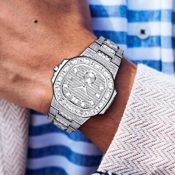 Herre Ure Top Luksus Mærke 18K forgyldning Quartz Armbåndsur Mode Baguette Diamant Ur Fuld Stål Tag Heuerwatch