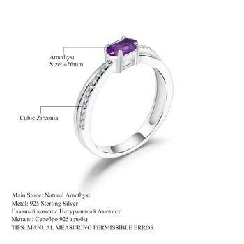 PERLE ' S BALLET Ægte 925 Sterling Sølv Ædelsten Ring 0.48 Ct Naturlige Ametyst februar Birthstone Ringe til Kvinder Fine Smykker
