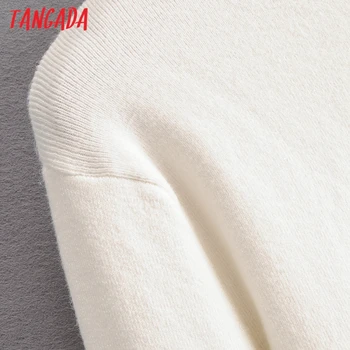 Tangada korea smarte kvinder hvid rullekrave sweater Flare Ærmet vintage ladies short stil strikket jumper toppe SY242