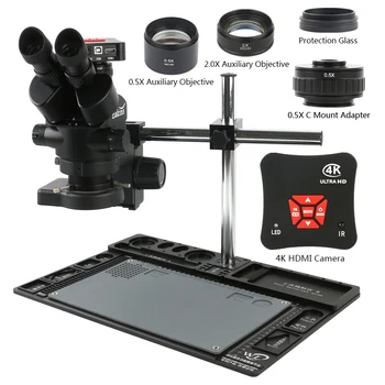 3,5 X-90X Simul-Focal Trinokulartubus Stereo-Mikroskop+38MP 1080P 4K UHD HDMI-Mikroskop-Kamera+Aluminium Base For PCB Lodning