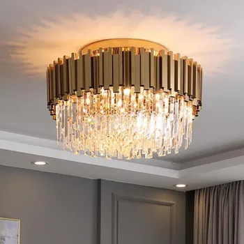 Luksus Krystal Loft i Stue Moderne Guld Runde Lampe Led-Hjem Interiør Belysning