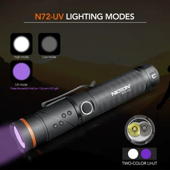 NICRON 90 Grader Drejning LED Lommelygte Håndfri Vandtæt IPX4 800 Lumen Hvid / UV-Lys Magnet, LED-Lommelygte Lys N72 / N72-UV