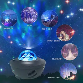 Projektor Lampe LED-Stjernede Nat Lys Bølge Himlen en Stjerneklar Galaxy Blueteeth stemmestyring Musik Afspiller Nat Lampe Atmosfærisk Led-Lys