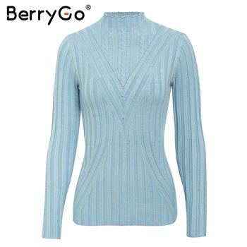 BerryGo Rullekrave kvinder elastisk strikket pullover sweater Elegant slim fit kvindelige grundlæggende sweater Efterår og vinter damer jumper 2019