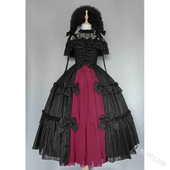 Gotisk palads lolita kjole retro blonder sløjfeknude o-hals lange kawaii kjole med høj talje victoriansk kjole gothic lolita op loli cosplay