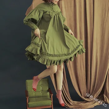 Japansk sød lolita kjole vintage falbala stå lanterne ærme løs victoriansk kjole kawaii pige gothic lolita op loli cosplay