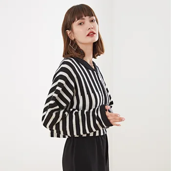 JESSIC Strik Sweater Kvinder 2020 Efterår Og Vinter Nye koreanske Mode Vilde langærmet Cardigan Kort Stribet Kontrast Sweater