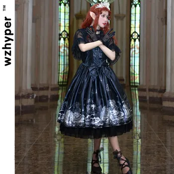 Sort JSK Gothic Lolita Kjole Harajuku Street Fashion, på Tværs af Cosplay Kvindelige Bue Kjole Japansk Bløde Søster Stil Kjole