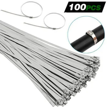 100PCS Multi-Purpose Låsning Kabel-Metal-Zip Bånd 4.6x100/150 mm selvlåsende Rustfrit Stål Kabel-Tie Loop Wire Zip Bånd Sæt