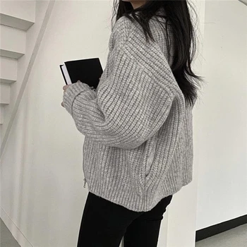 Mozuleva Nye 2020-Efterår og Vinter Kvinder Trøjer Lynlås Oversize Cardigans koreanske Elegante Wild Lady Knitwears Toppe