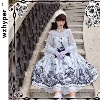Sort JSK Gothic Lolita Kjole Harajuku Street Fashion, på Tværs af Cosplay Kvindelige Bue Kjole Japansk Bløde Søster Stil Kjole