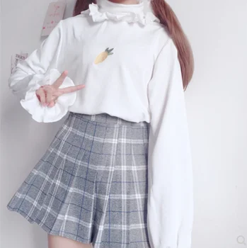 Japansk sød lolita Vinter varm broderi udskrivning med Høj krave langærmet shirt i blød pige kawaii prinsesse temperament shirt