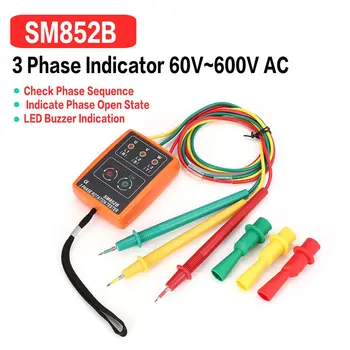Nye SM852B 3 Fase Rotation Tester Digitale Fase Indikator Detektor LED Buzzer fasefølge Meter Spænding Tester 60V~600V AC